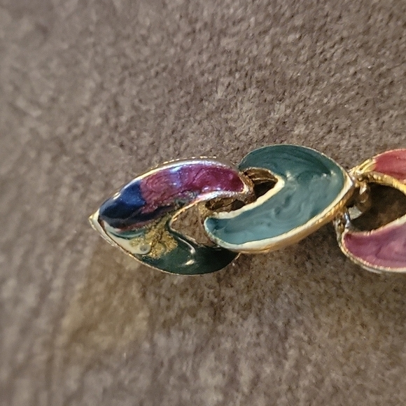 3/$30 VTG Estate Metal Enamel Link Dangle Post Earrings - Picture 5 of 6